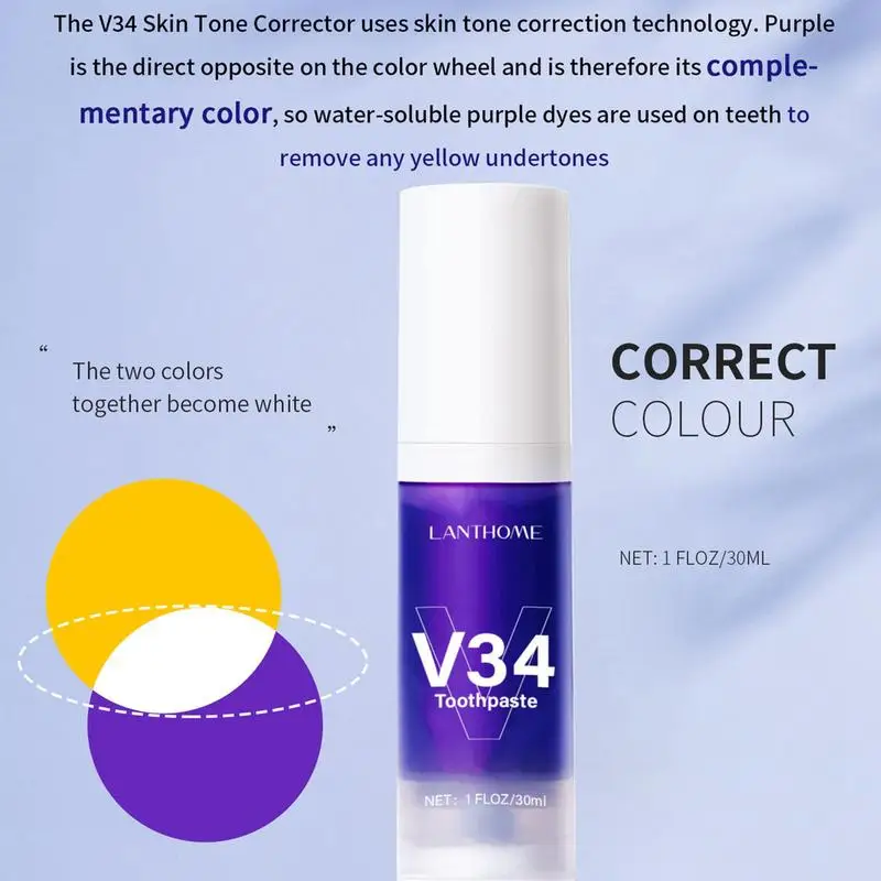 V34 Intensive Teeth Whitener 30ml Dental Stain Removal Yellow Colour Corrector Toothpaste Deep Cleaning Oral Cleaning Hygiene