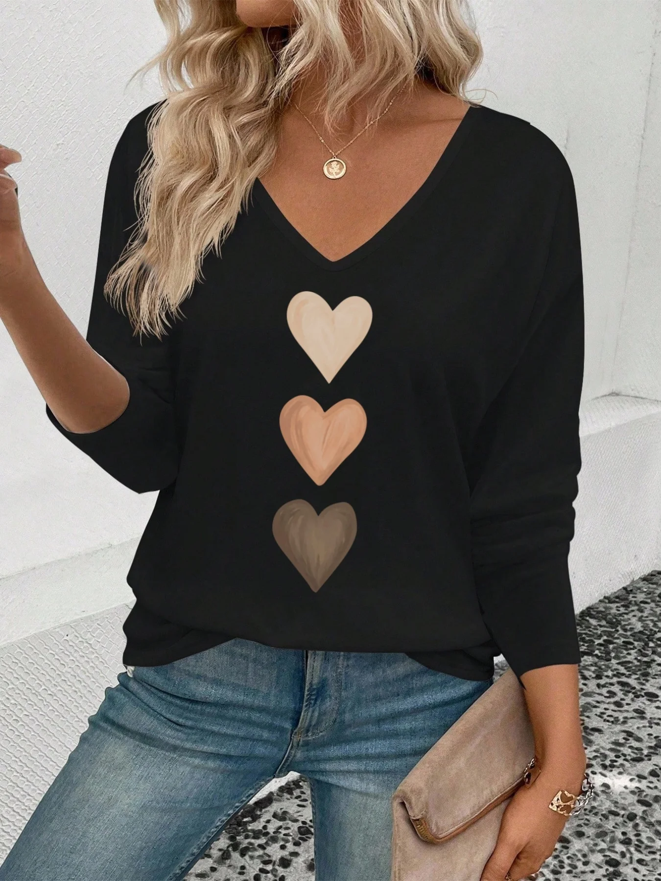 الخريف والشتاء الملابس النسائية الجديدة الحب المطبوعة الأزياء تنوعا الاتجاه الخامس الرقبة طويلة الأكمام #3