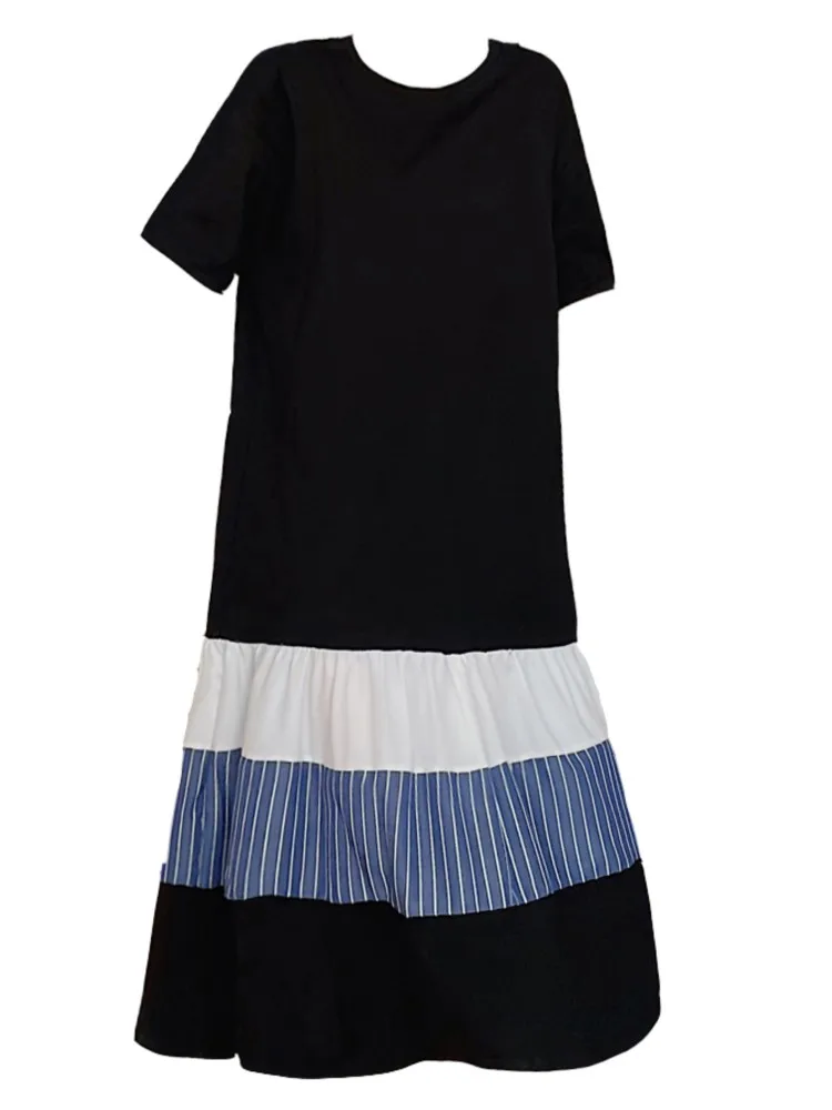Biglarge ストライプ Tシャツドレス女性の夏のパッチワークルーズドレス女性韓国のエレガントなレディースドレス Vestidos