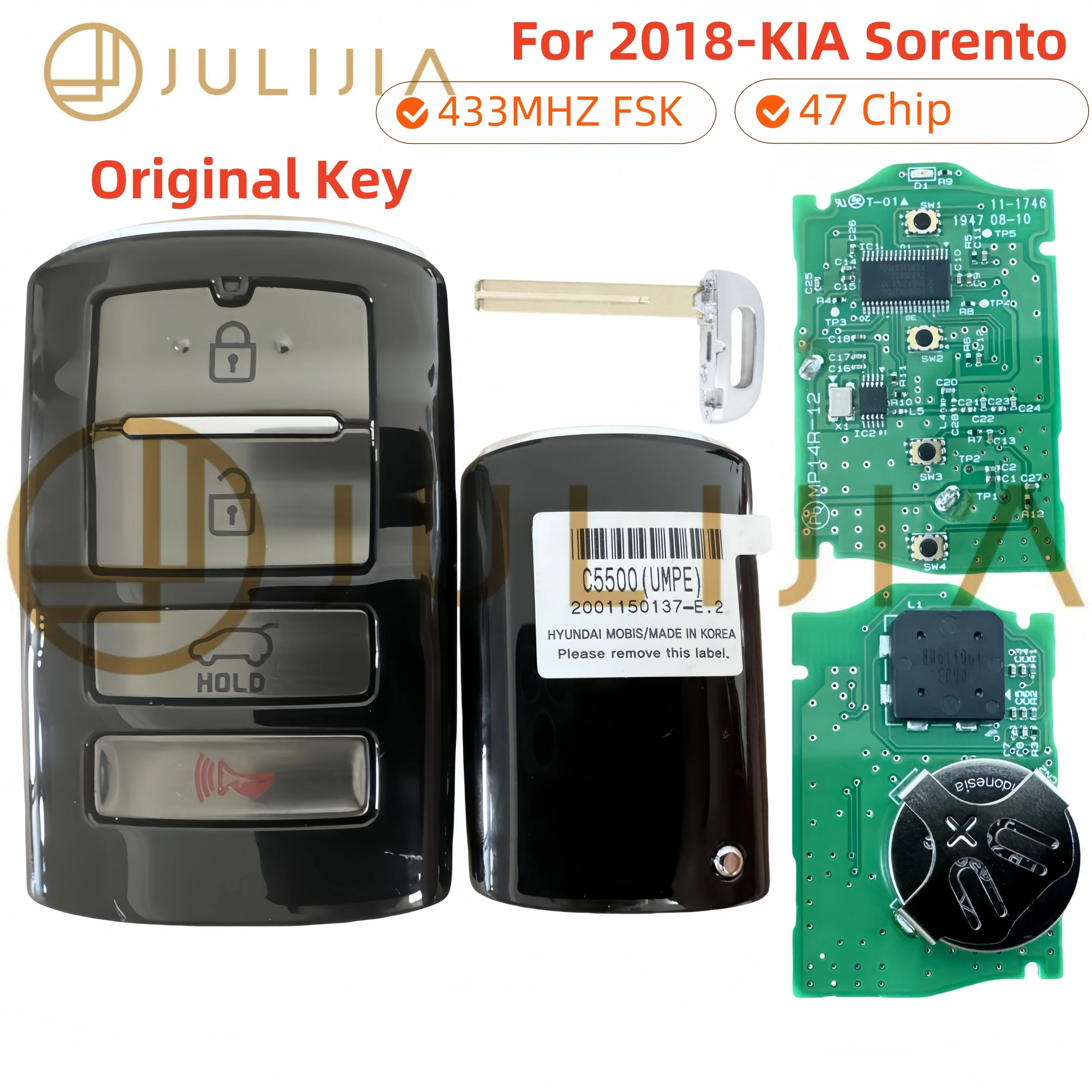 

JULIJIA Original For KIA Sorento 95440-C5500 Proximity Keyless Smart Remote Car Key Fob D47 Chip 433MHz Fccid TQ8-FOB-4F10