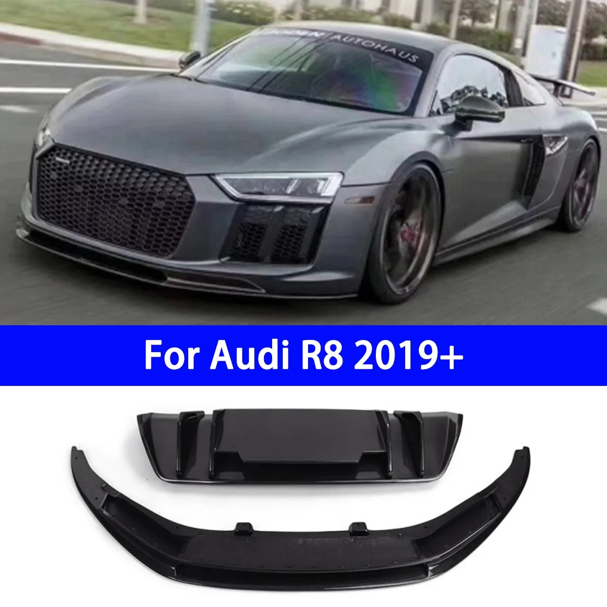 

For The Modification of The New Audi R8 with Carbon Fiber Front and Rear Lips, Front Bumper, Bumper Size, Surround, Rear Spoiler