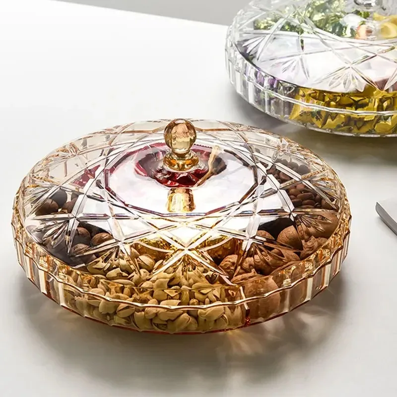 Dried Fruit Box Grid with Lid Home Acrylic Candy Snack Living Room Plate