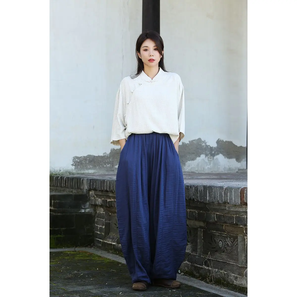 Cotton Linen Double-layer Yarn Home Lantern Pants Women Pumpkin Pants Loose Casual Autumn LX1983