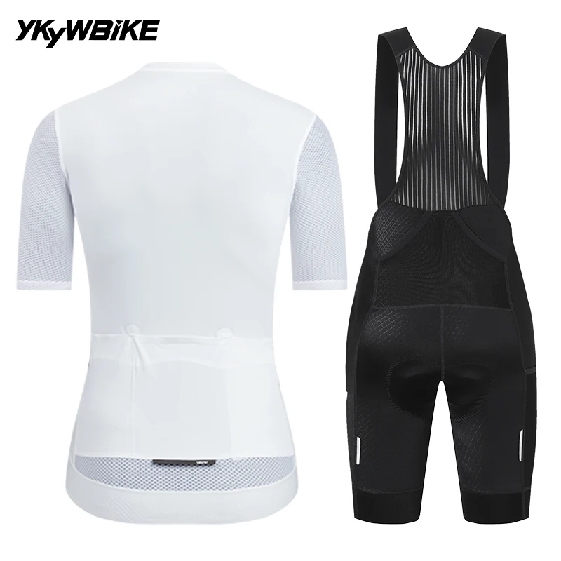 YKYWBIKE Damen Pro Team Radsport-Set Frühling Sommer SPF50+ Trikot 6H Ausdauer Gepolsterte Trägerhose Rennrad MTB Radsport-Outfit – Detail 40