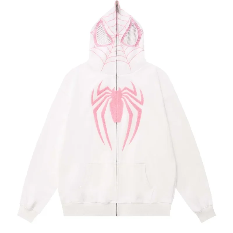 Marvel Spider Man Printed Hoodies Harajuku Street Hooded Sweatshirts Women Streetwear Hip Hop Leisure Zip Up Loose Jacket Coat