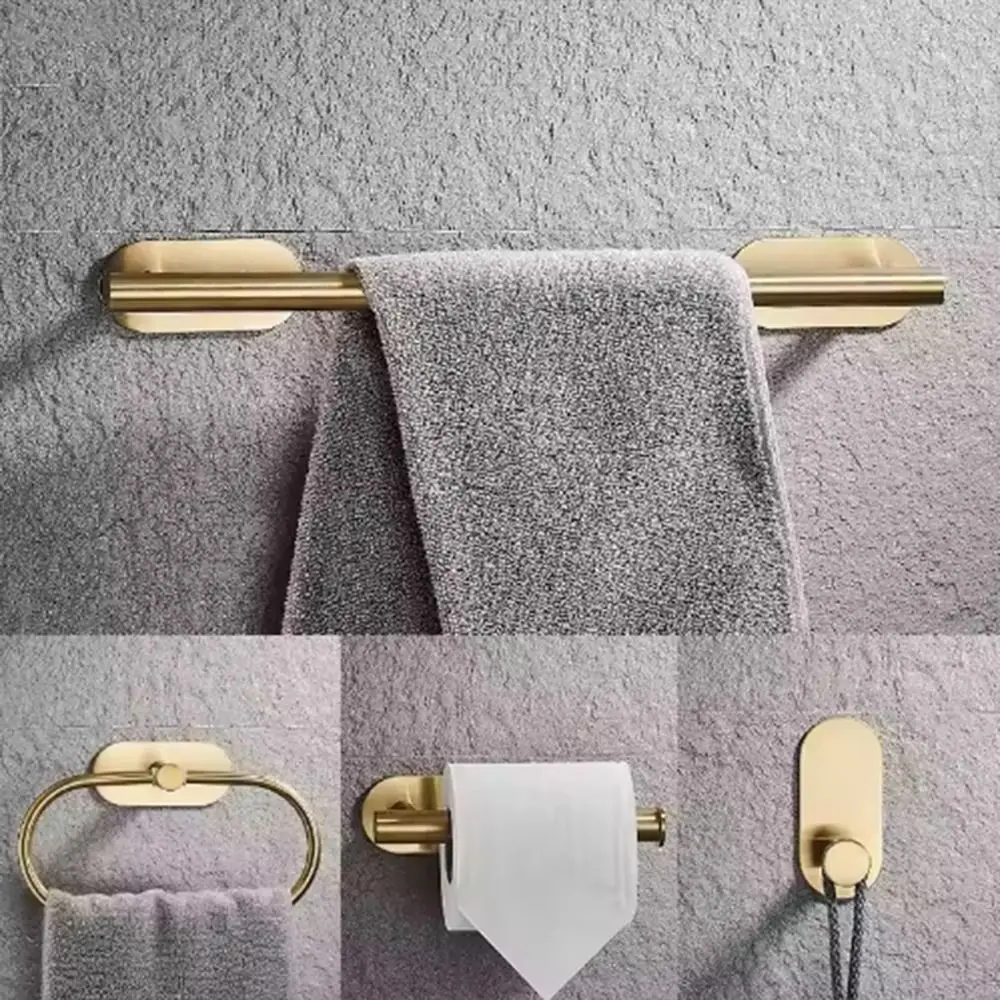 

4/5Pcs Stainless Steel Bathroom Hardware Set Anticorrosion Wall Mount Bathroom Towels Rack No Punching Rustproof Towel Bar