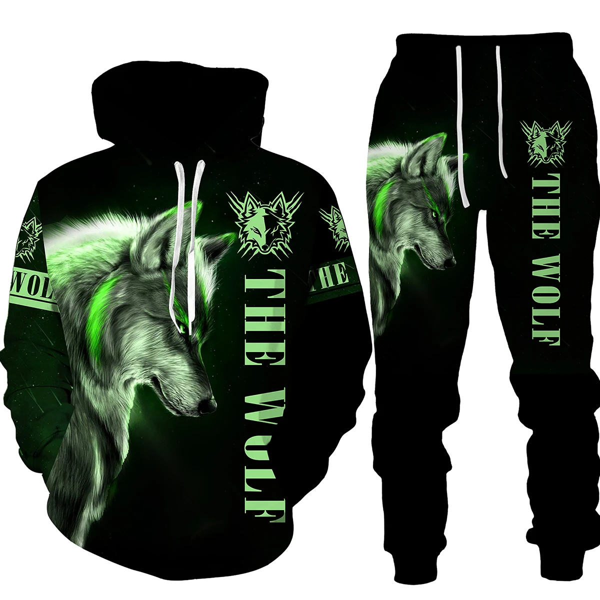 Winter Autumn Wolf Animal Pattern 3D Printed Sweatpants and Hoodie Set Tracksuit Men Clothing Suit Oversize Streetwear Sportwear