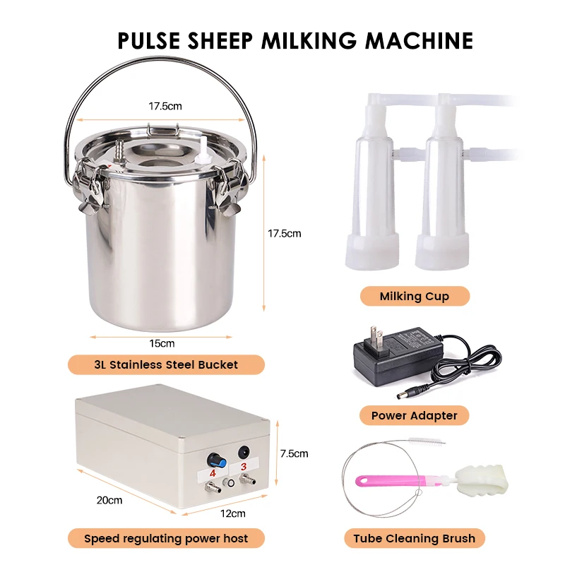 3L Goat Electric Milking Machine Stainless Steel Milker Electric Vacuum Pump 240V Cattle Automatic Efficient Milking Machine