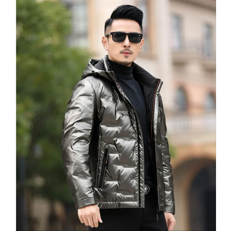 Jaket Hoodie Bulu Angsa untuk Pria Musim Dingin Model Baru Trendi untuk Usia Paruh Baya dan Muda, Mengkilap, Tidak Perlu Dicuci, Tebal, Hangat, dan Kasual