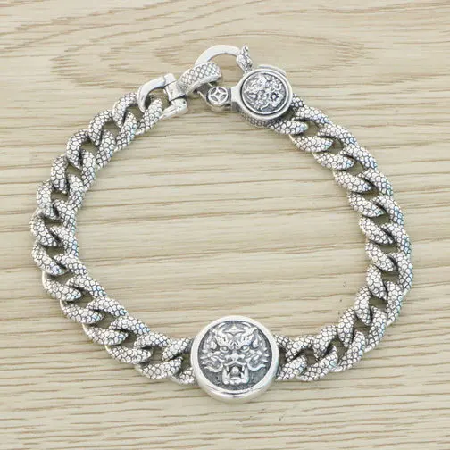 

China-Chic Ancient Style Male Seiko Pure Silver Leading Bracelet Retro Thai Silver Generous Handsome Jewelry Dragon Pattern Brac