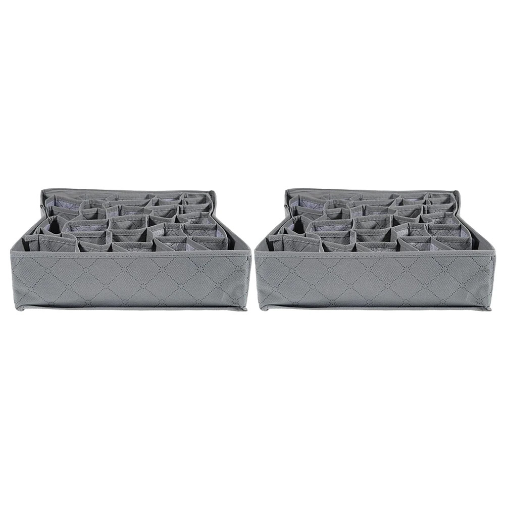 

2Pcs Underwear Storage Box Non-Woven Bamboo Charcoal Deodorizing Organizer 30 Drawer Dividers Dark Grey