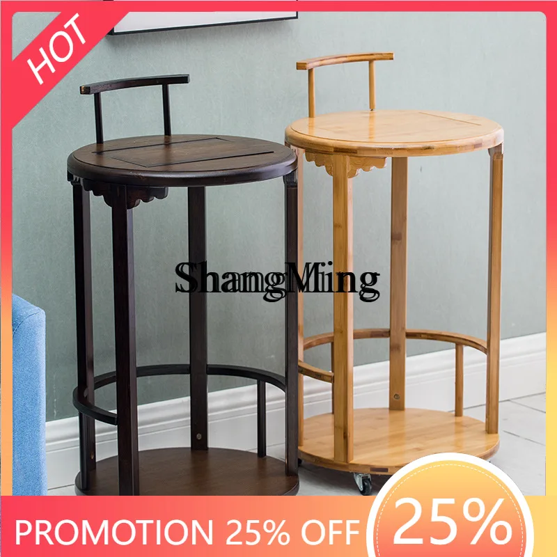 

SM new good-looking mobile small table table side cabinet household tea cart solid wood bar integrated tea cabinet shelf