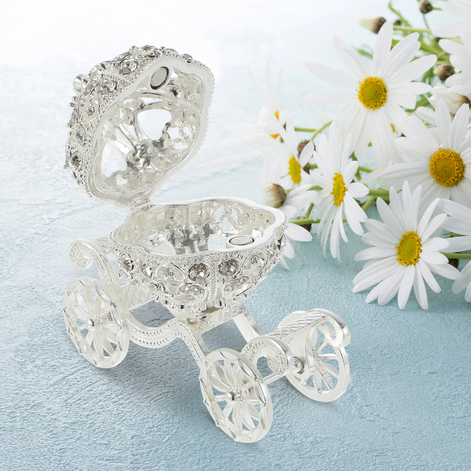 

1Pcs Pumpkin Carriage Decor Shiny Rhinestone Metal Craft Centerpiece Tabletop Trinket Holder for Bedroom Study Dorm