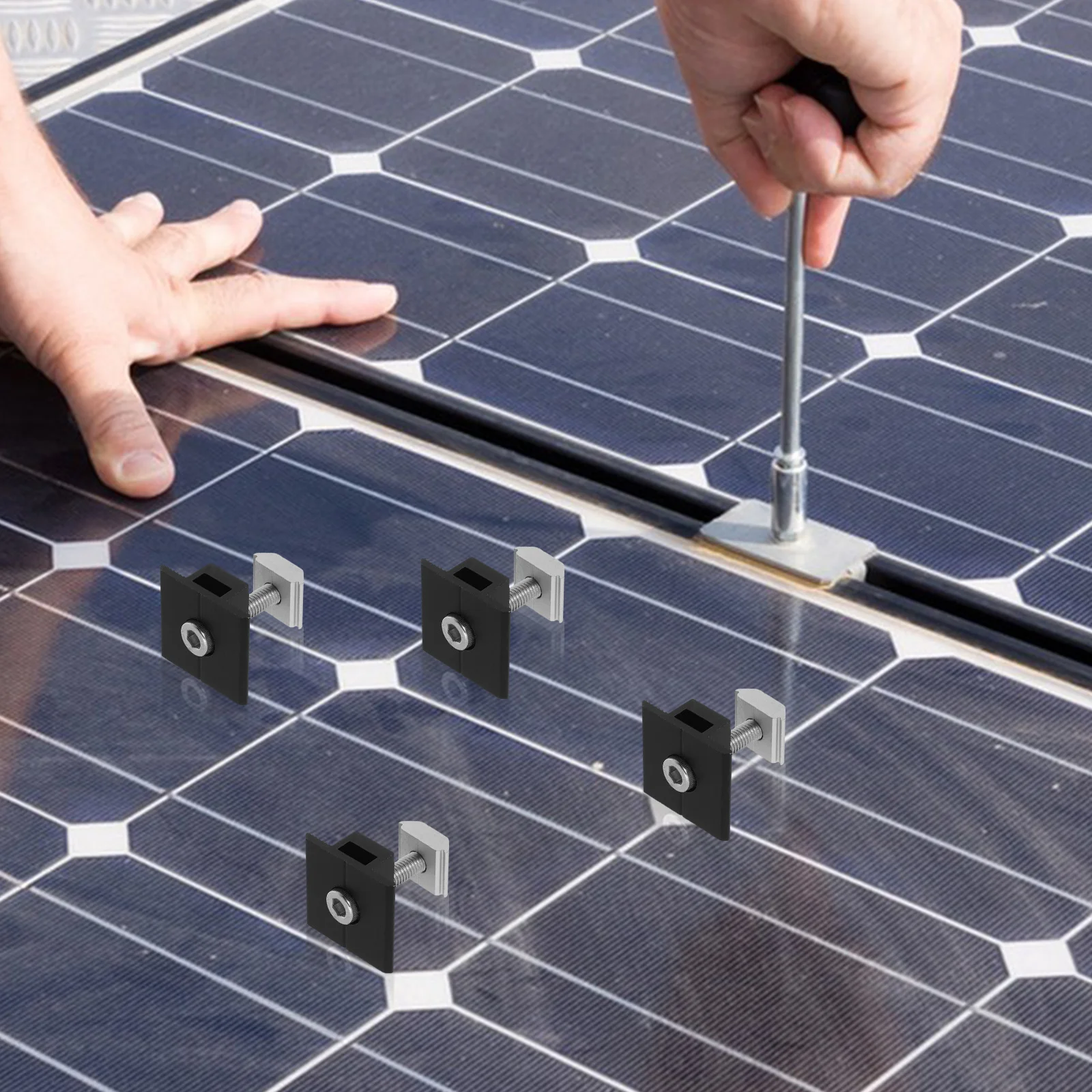 

4Pcs Solar Panel Mid Clamps Durable Aluminum Alloy Secure Mounting Pre Drilled Holes Easy Install Rv