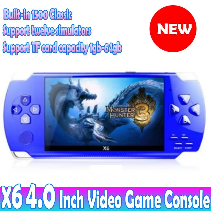 Top! X6 4.0 Inch Handheld Video Game Console Dual Joystick Mini Portable Game Console Built-in 1500 Classic Free Games Support