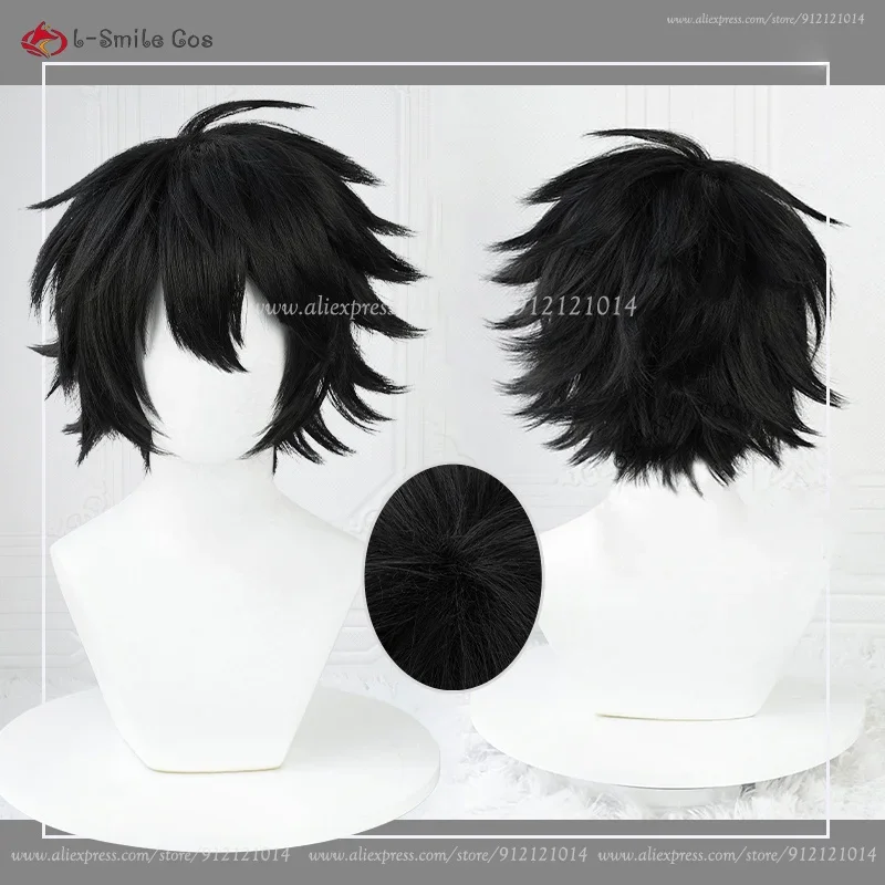 

Anime L Lawliet Cosplay Wig 30cm Short Black L Wigs Heat Resistant Synthetic Hair Halloween Party L Misa Amane Wigs + Wig Cap