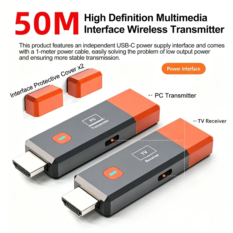 50M 5G Wireless Transmitter & Receiver Wireless Extender 1080P 60Hz HD Video Transmission Wireless Screen Projector for PC/TV
