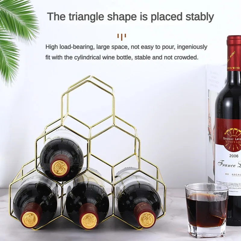 Modern Metal Honeycomb Wine Rack Bottle Storage Tabletop Hexagon 5 Bottle Wine Holder Display for Home Bar Decorations