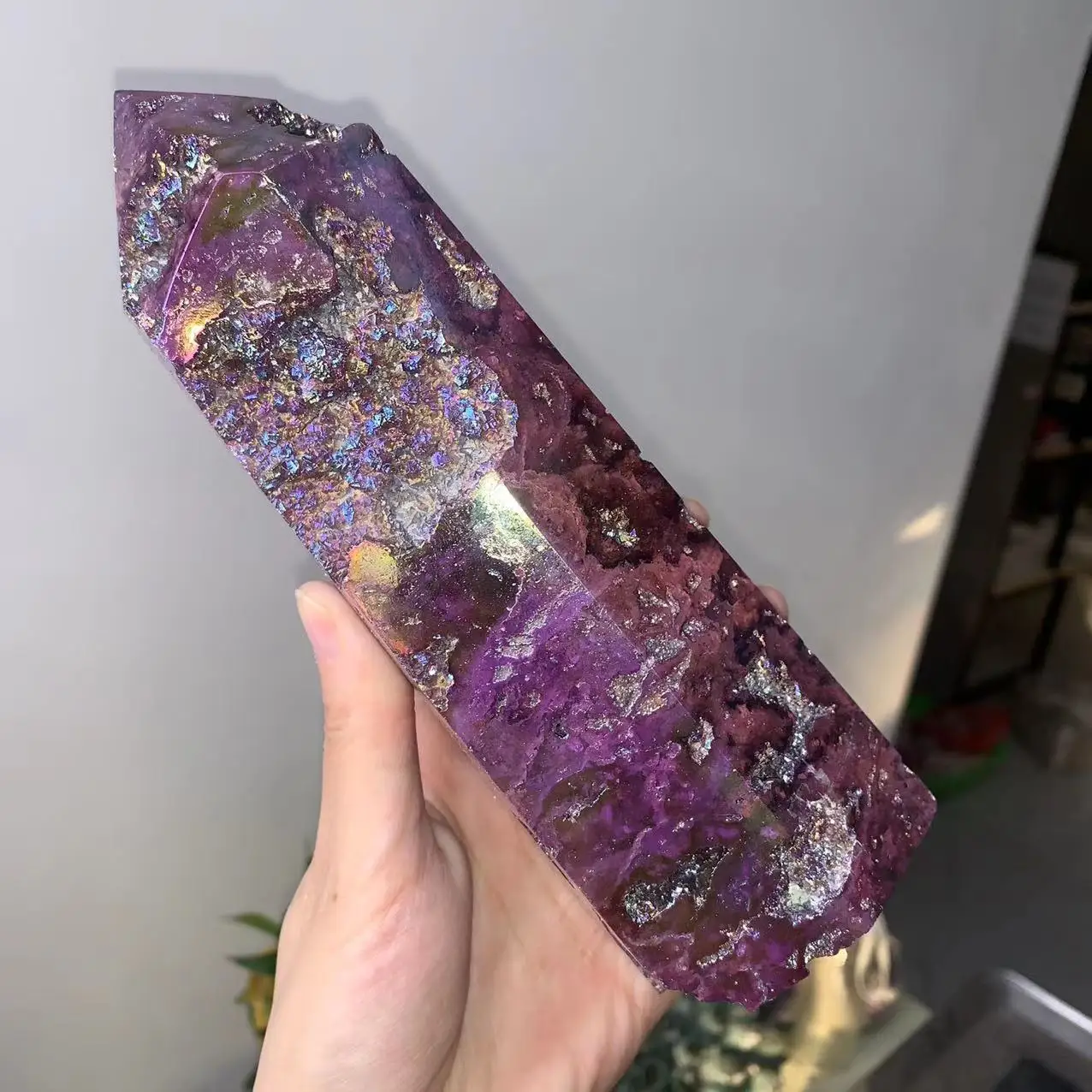 Natural Aura Purple Sphalerite Crystal Tower, Reiki Healing, Room Decor, Meditation Gift, Home Decor