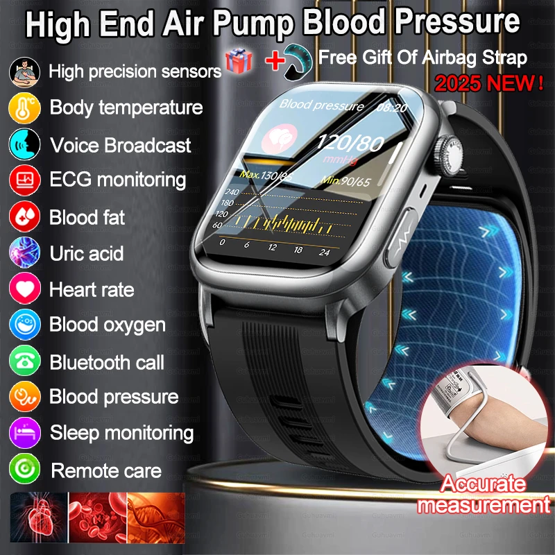 

2025New Air Pump Airbag Accurate Blood Pressure Measurement watches Lipid ECG Uric acid Bluetooth Call Smart Watch NFC Men Women