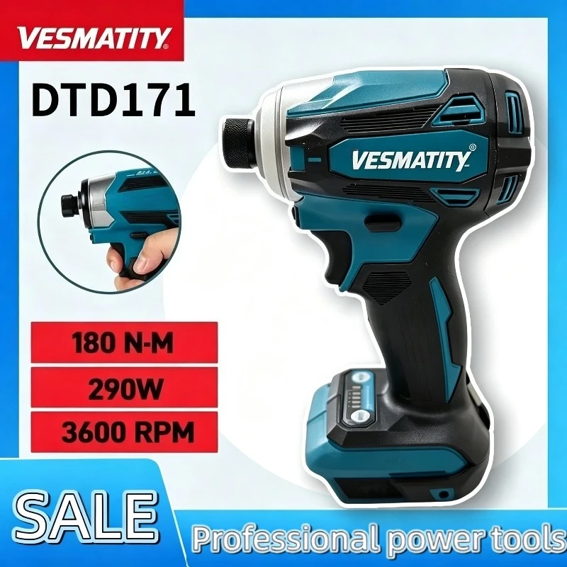 Cordless Impact Driver, Brushless Motor, 180N·m, Lightweight, One-Hand Mode Switch, for DIY Repair for Makita battery