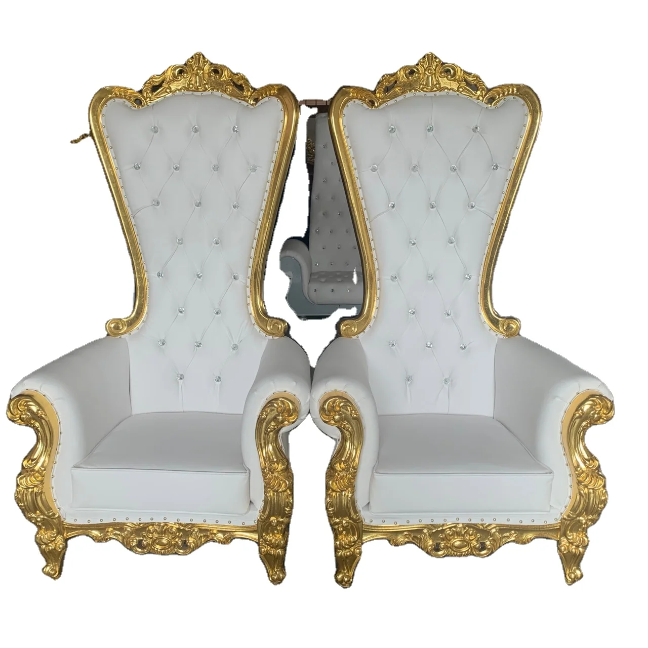 Custom luxury white and gold backed chair solid wood king wedding  hotel club high back  for nail shop