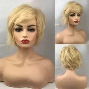 Women Synthetic Hair Blend Short Layered Blonde Full Natural Straight Daily Wigs