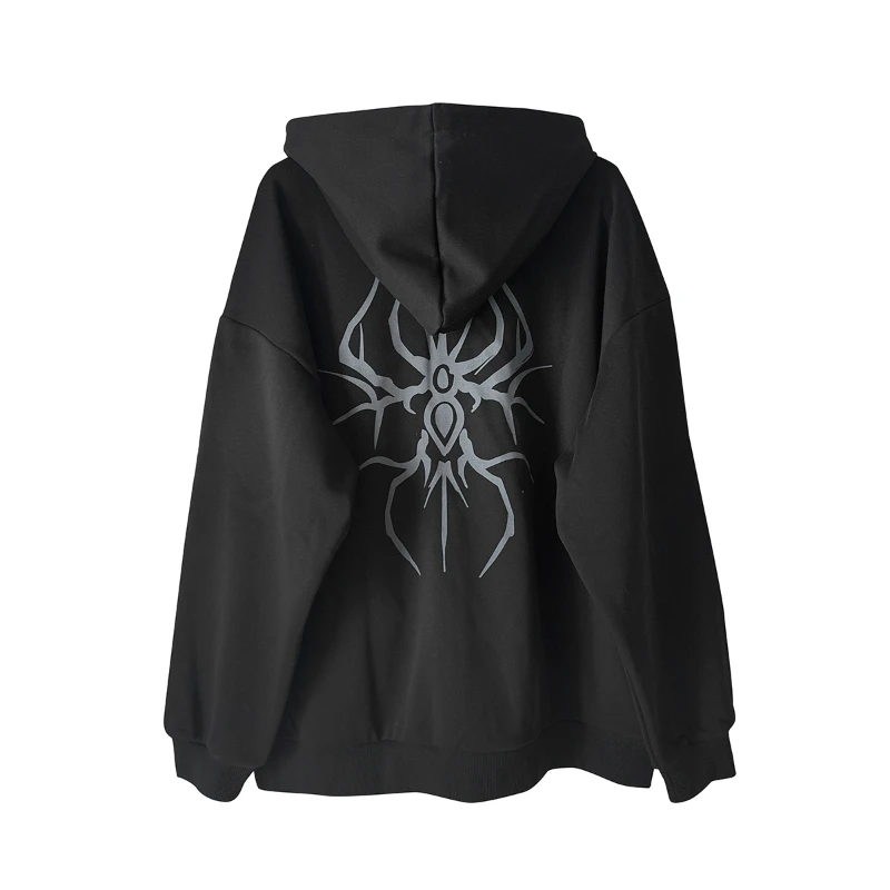 Harajuku Subculture Personality Hooded Sweatshirts Rock Punk Loose Casual Front And Back Printed Zipper Top Women's Hoodies Coat