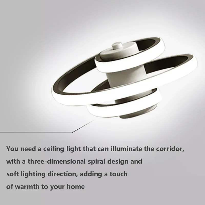 Modern LED Ceiling Light Indoor Black/White Spiral Lamp For Living Room Bedroom Corridor Aisle Home Decorative Lighting Fixtures