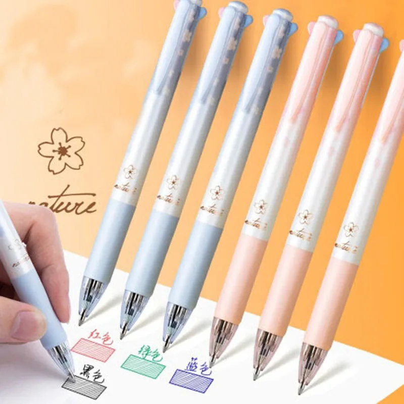 DELI S311 Colored Gel Pens Retractable 0.7mm Cherry Blossoms Fine Point Red/Green/Blue/Black Pens For Journaling Kawaii