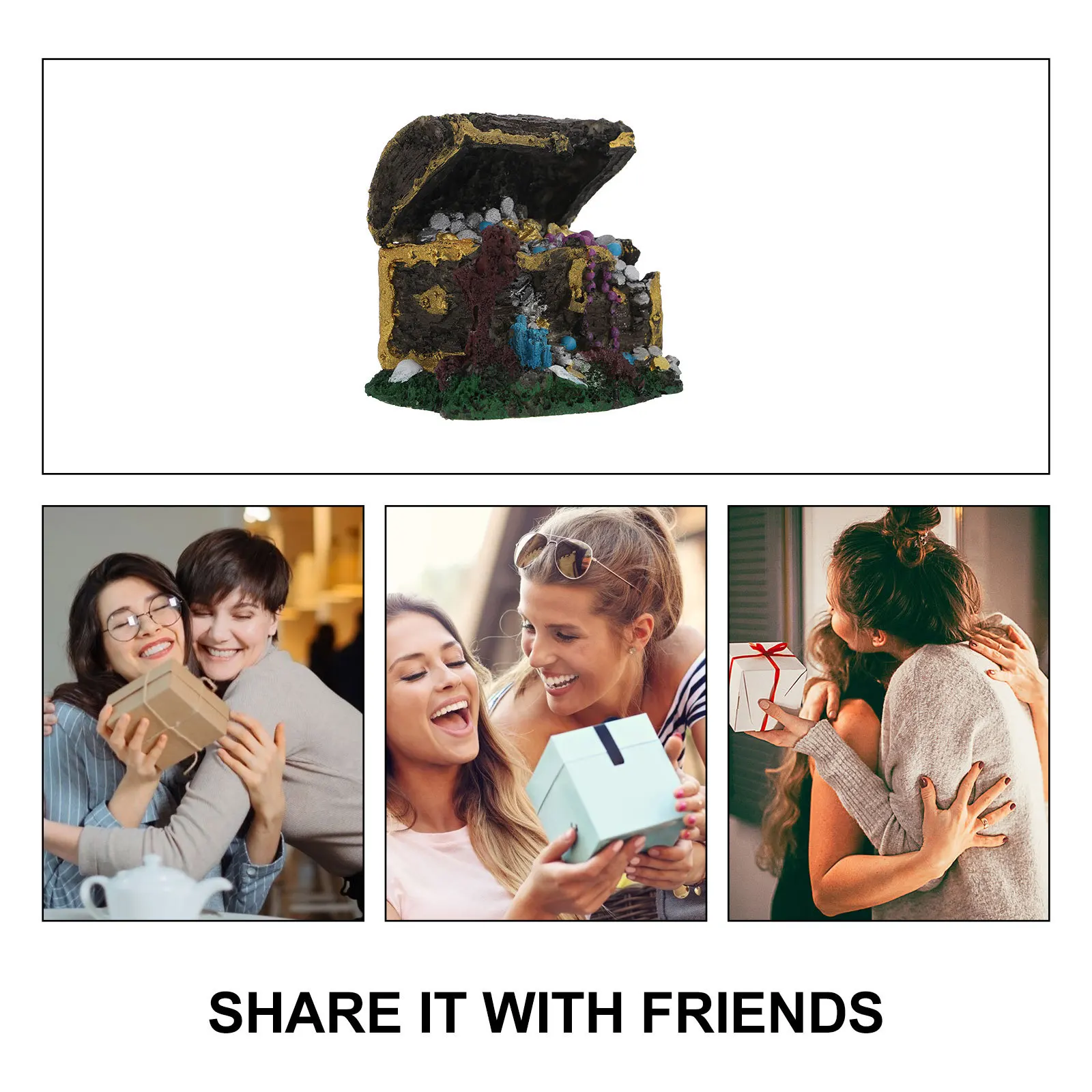 

Delicate Treasure Chest Aquarium Decor Resin Fish Tank Adornment Realistic Landscape Ornament for Small Tanks Energy-Boosting