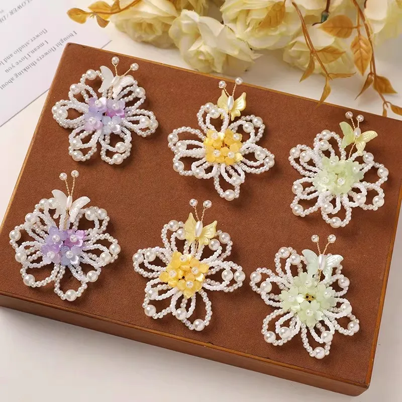 

5pcs Petals Imitate Pearl Flowers patch DIY chest flower shoe buckle bag accessories parches bordados para ropa