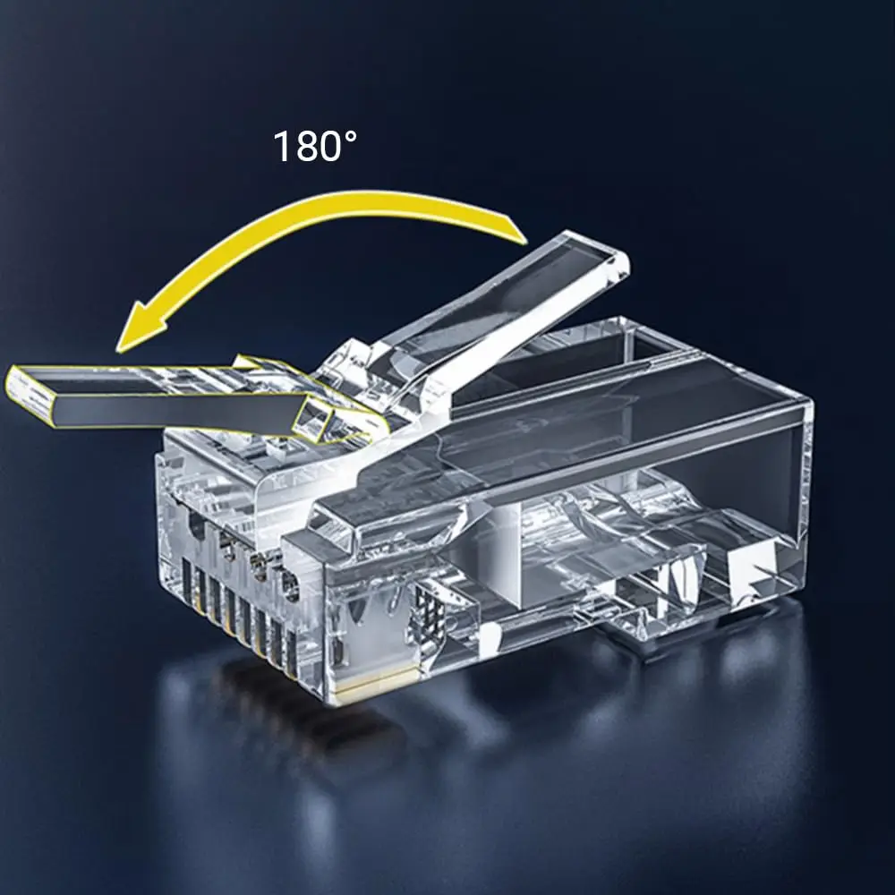 RJ45 Connector CAT6 Pass Through Connectors Crystal End Gold-Plated 8P8C UTP Protective Case Ethernet Network Modular Plug