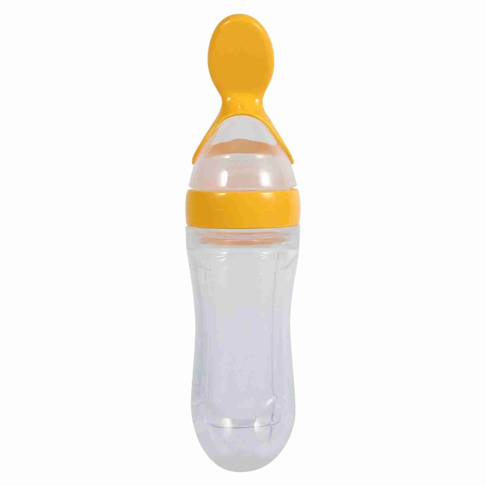 90mL Silicone Baby Toddler Feeding Bottle with Spoon Fresh Food Cereal Squeeze Feeder