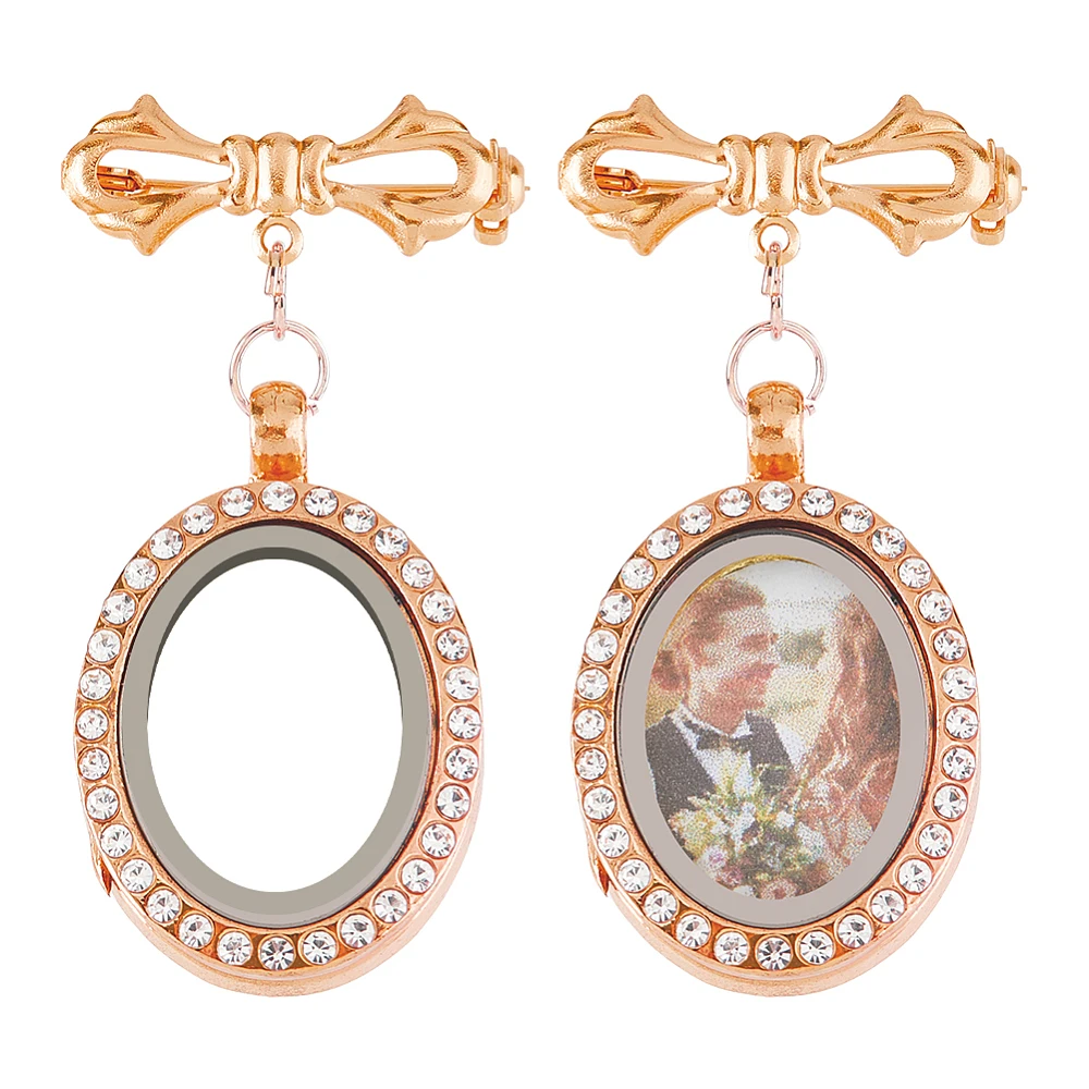 2Pcs Wedding Bouquet Photo Charm Bouquet Photo Locket Charms Bridal Brooches Tie Wedding Memorial Brooches Pins Oval Frame Pin