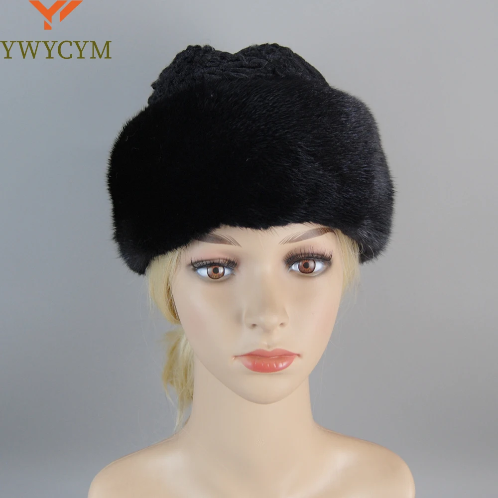 Real Genuine Mink With Wool Hat Winter Russian Women's Warm Caps Whole Piece Mink Sheep Fur Hats Woman Casual Outdoor Mink Hat