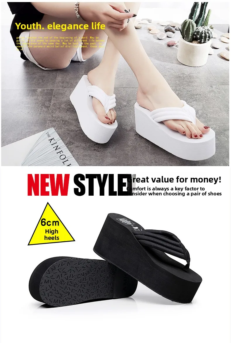 Leichte Keilabsatz-Flip-Flops für Damen, Modische Zehensteg-Plattform-Sandalen, Damen-Sommer-Sandalen mit dicker Sohle, rutschfeste Strandsandalen – Detail 3