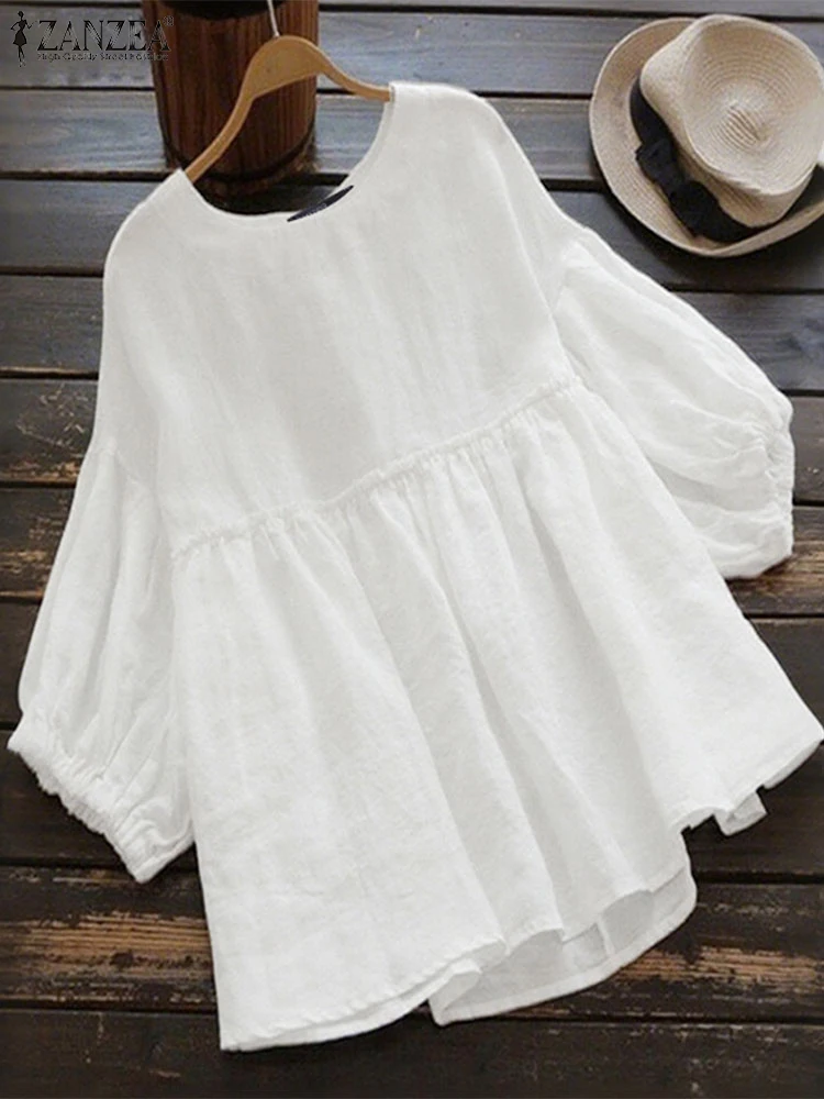 

2025 ZANZEA Summer Solid Loose Shirts Women Blouses Casual O Neck Short Sleeve Baggy Work Blusas Female Holiday Tops Oversize