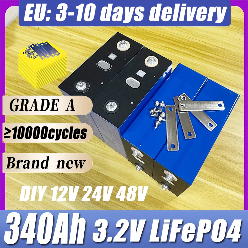 New 3.2v 340aH Lifepo4 Battery Grade A 3C High Power diy 12V 24V 48V EV RV Solar Energy Storage Rechargeable Battery Duty Free