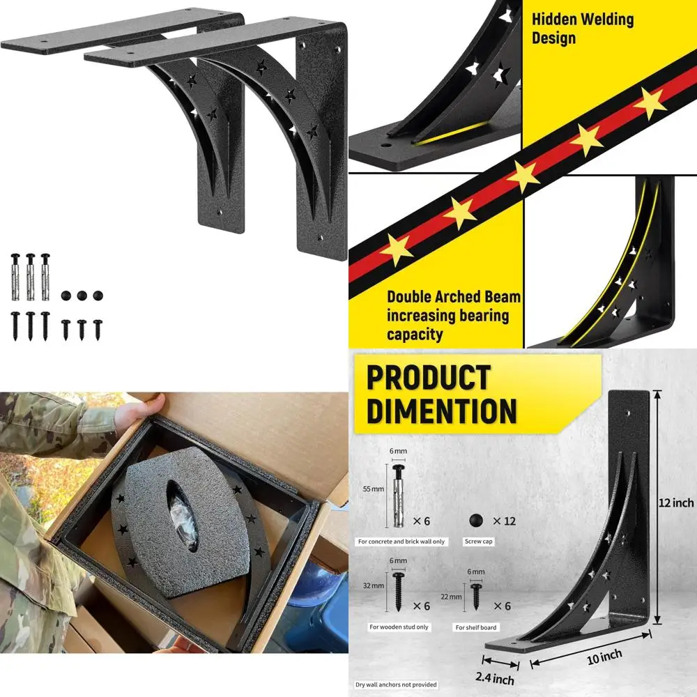 

Heavy Duty Metal Shelf Brackets 12x10 Inches - 900lbs Max Load, Premium Alloy Mantel Supports, Set of 2 for Countertops