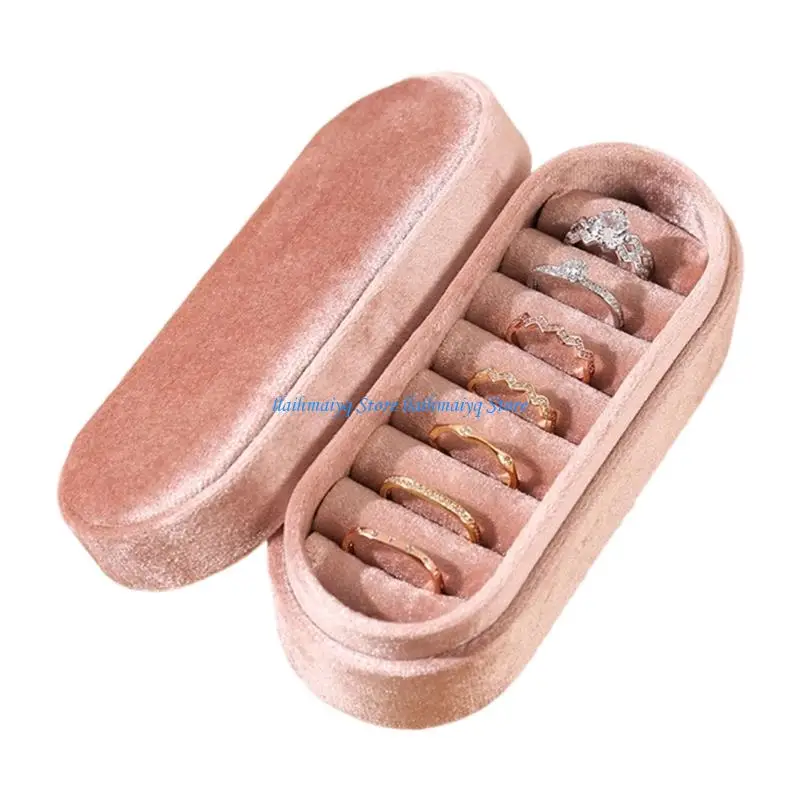 573B Elegant Velvety Jewelry Box 7 Row Organiser For Rings Earrings Travel Storage