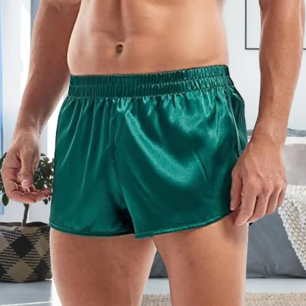 

Мужские шорты с эластичной резинкой на талии, универсальные спортивные шорты со средней посадкой, сексуальные однотонные блестящие атласные шорты с боковыми разрезами, лето, весна и осень