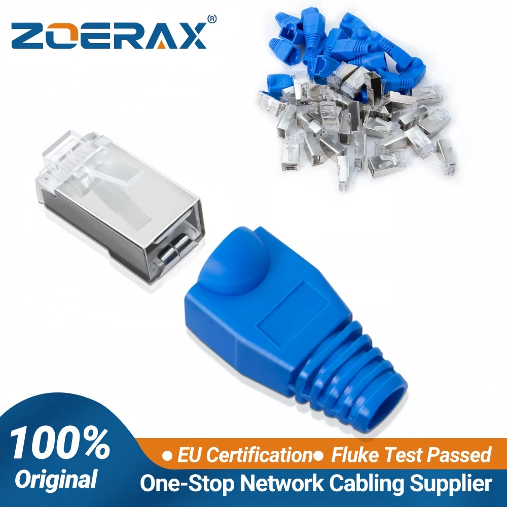 ZoeRax 50PCS RJ45 Cat6 CAT5E Shielded Pass Through Connector and Strain Relief Boots Gold-Plated 8P8C RJ45 Modular Plug