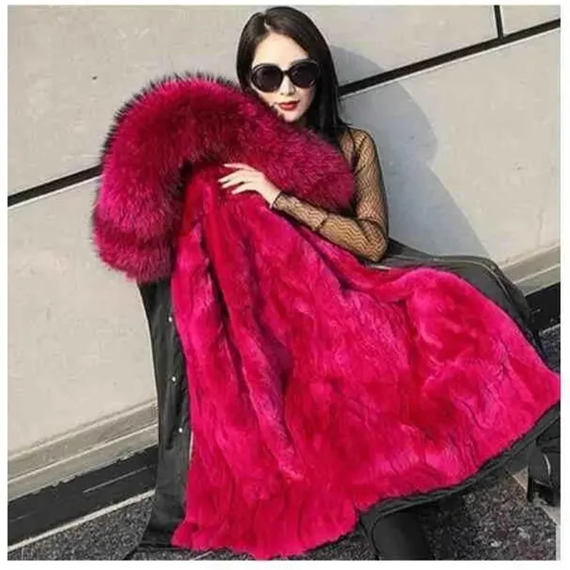 

Detachable Inner Liner Sent Pai Overcome Jackets Women Winter New Fox Fur Coats Mink Hooded Outerwear Long Thick Overcoat Female