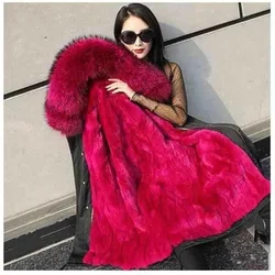 Detachable Inner Liner Sent Pai Overcome Jackets Women Winter New Fox Fur Coats Mink Hooded Outerwear Long Thick Overcoat Female