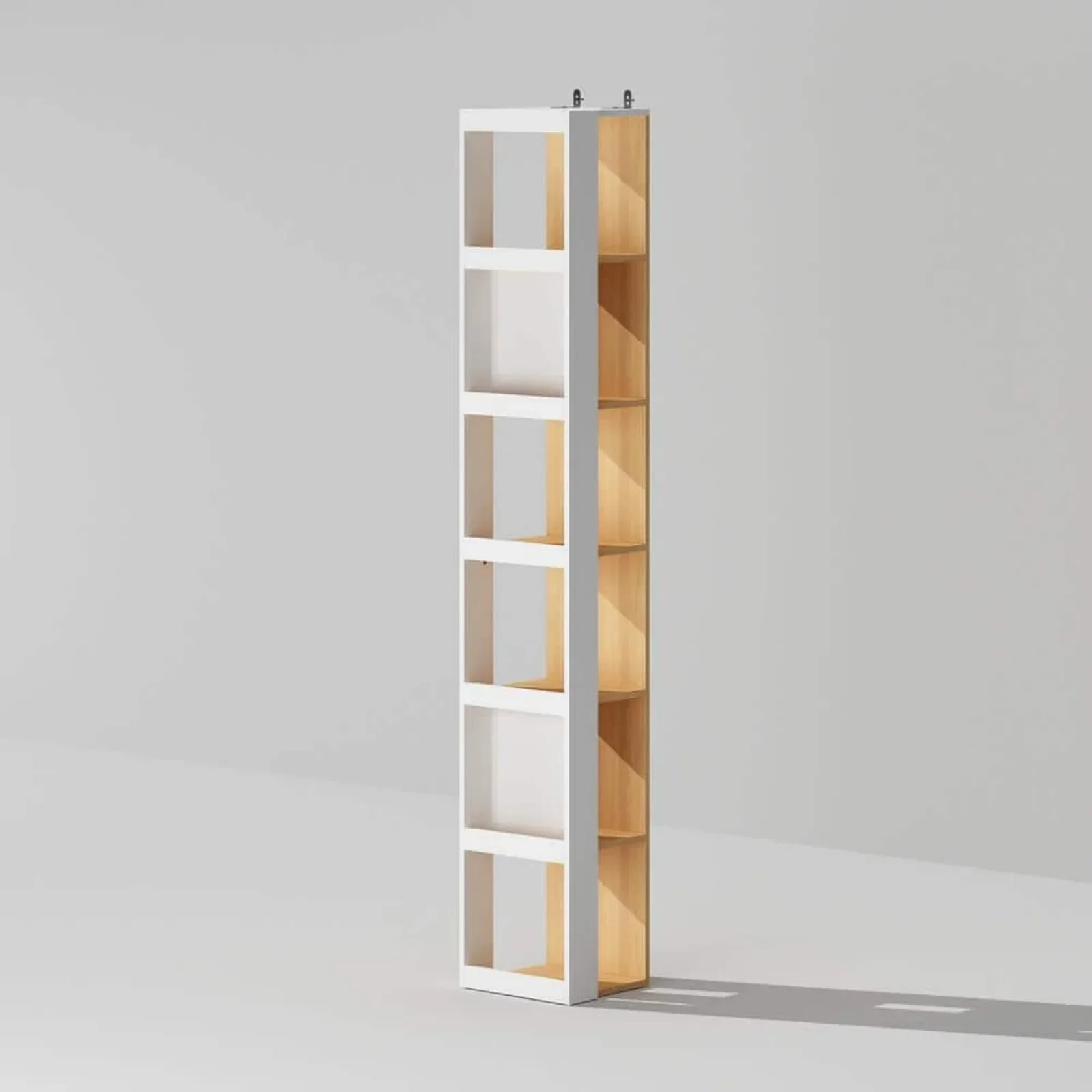 Tall White & Wood Grain Wooden 6-Tier Shelves Bookcase, Accent Cabinet, Tall & Thin Corner Storage Cabinet