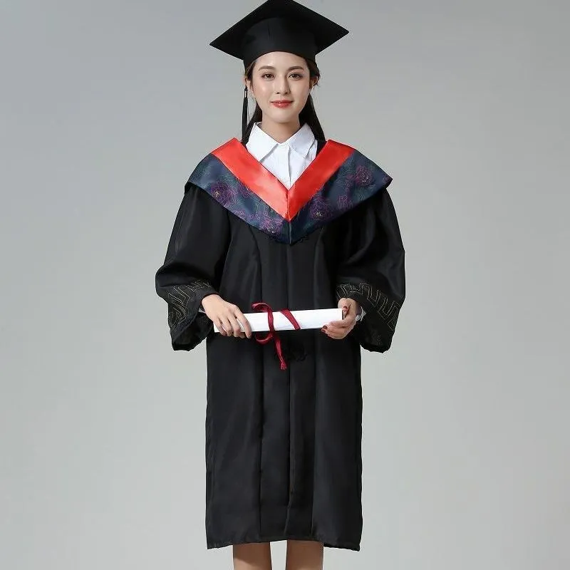 Graduation Gown Robe University Student College Uniform High School Team Garment Academic Clothing Unisex Bachelor Robes+Hat Set