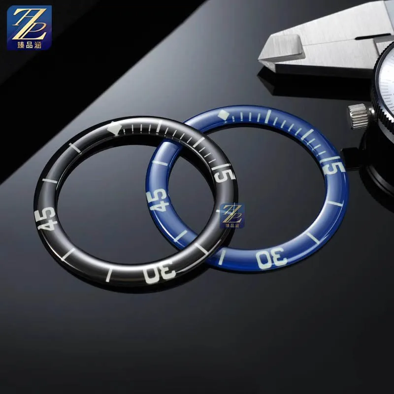Círculo de escala luminosa negra y azul de 42,7mm para Blancpain Fifty Fathoms serie 5015, esfera de escala de zafiro, anillo exterior, cronógrafo