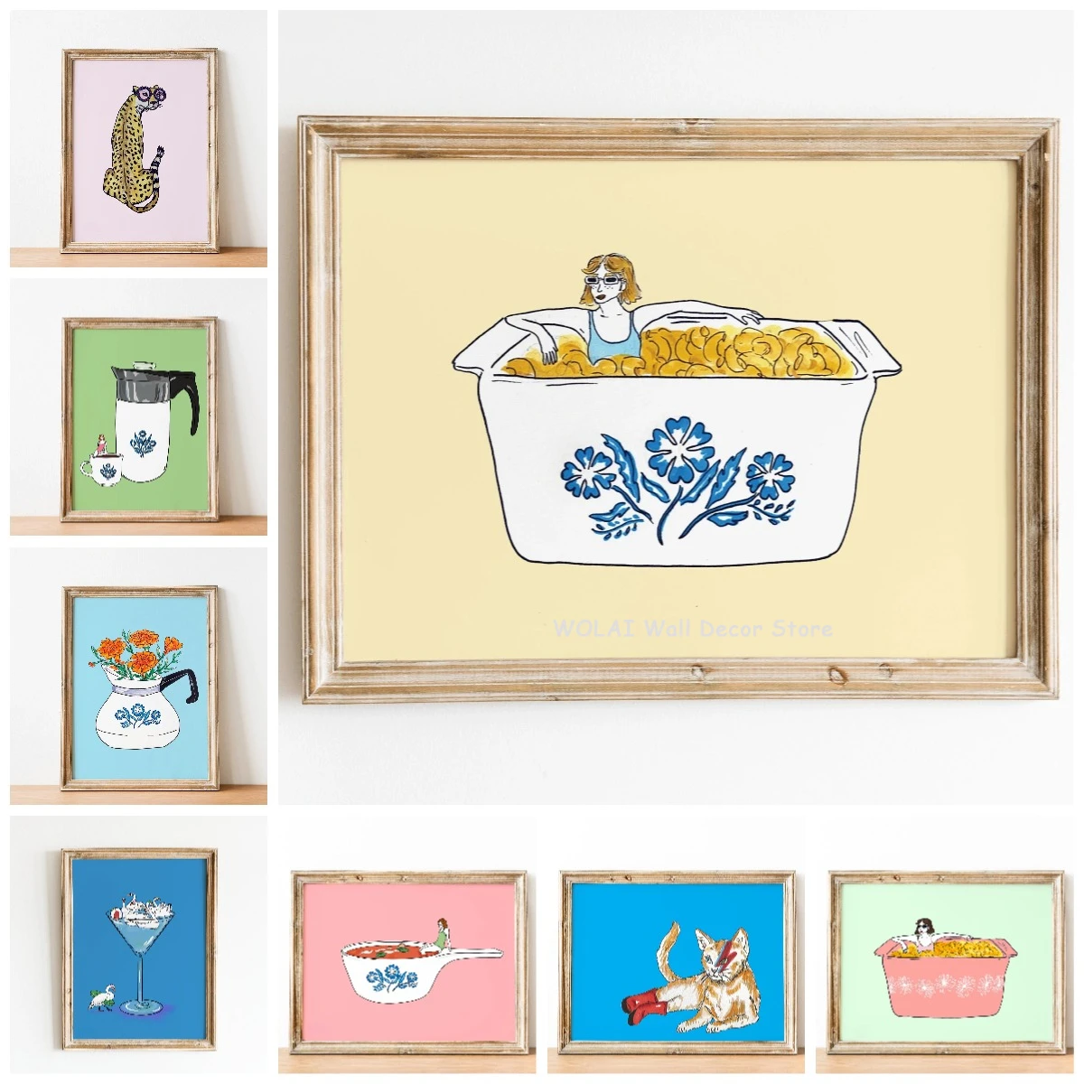 1pc frameless Canvas Painting Retro Corningware Blue Cornflower Cheese Canvas Print Abstract Teapot Goose Animal Kitchen Wall Ar