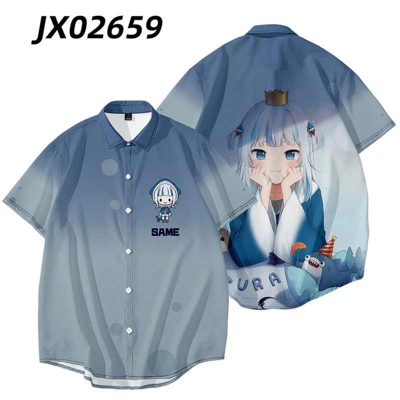 

Hololive VTuber Gawr Gura Cosplay Shirt 3D Printing Woman Man Summer Short Sleeve Hawaiian Shirt Men Women Fashion Beach Shirts